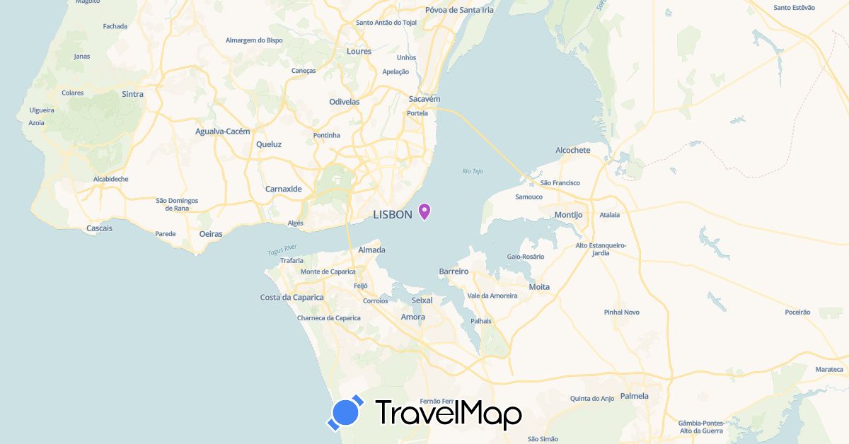 TravelMap itinerary: train in Portugal (Europe)
